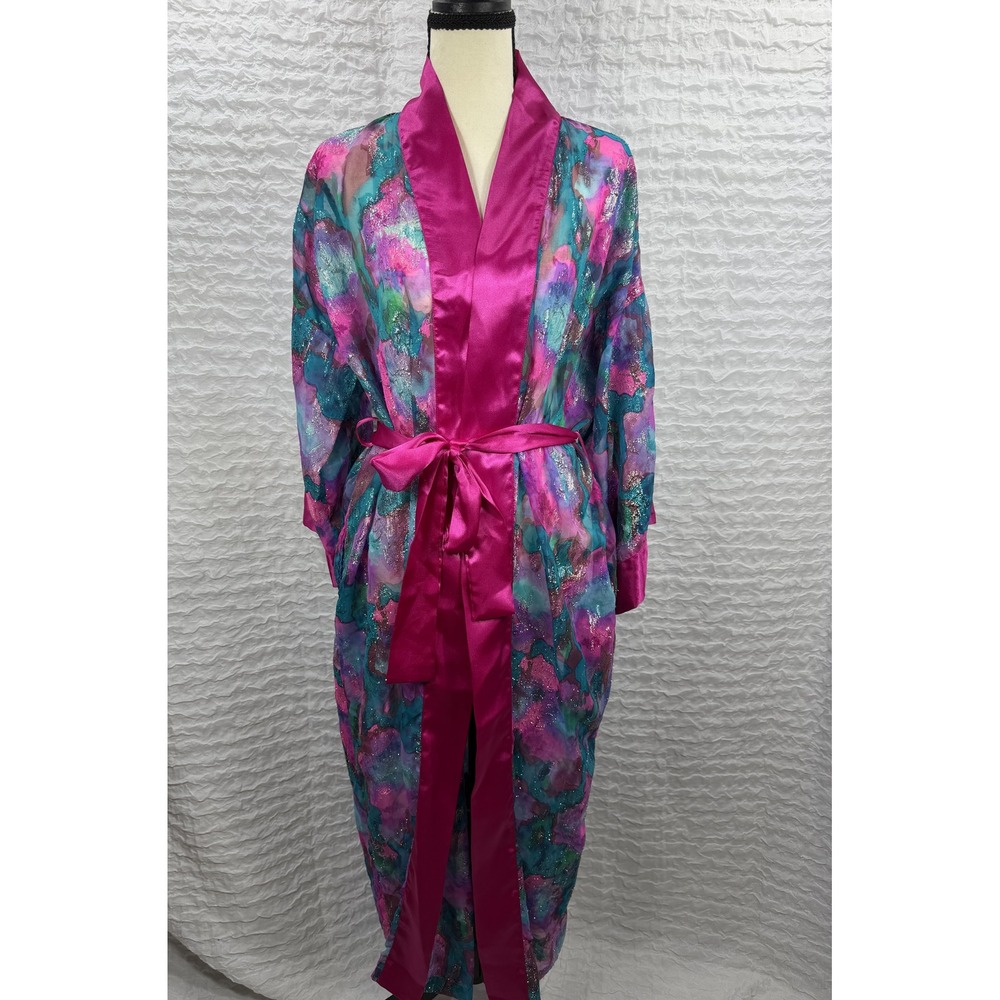 Vintage Victorias Secret Gold Label Robe Pink Teal Abstract Metallic One Size